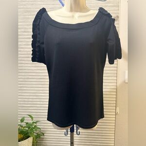 INC International Concepts Black Ruffle Sleeve Short Sleeve Top